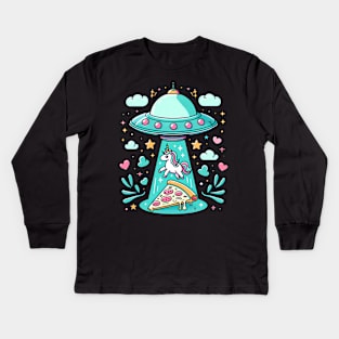 Funny Pizza Unicorn Ufo Kids Long Sleeve T-Shirt